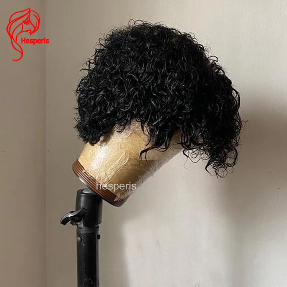 Hesperis Brazilian Remy Human Hair Wig 13x6 Lace Frontal Short Curly Pixie Cut Middle Part Lace Front Men Wigs Pre Plucked