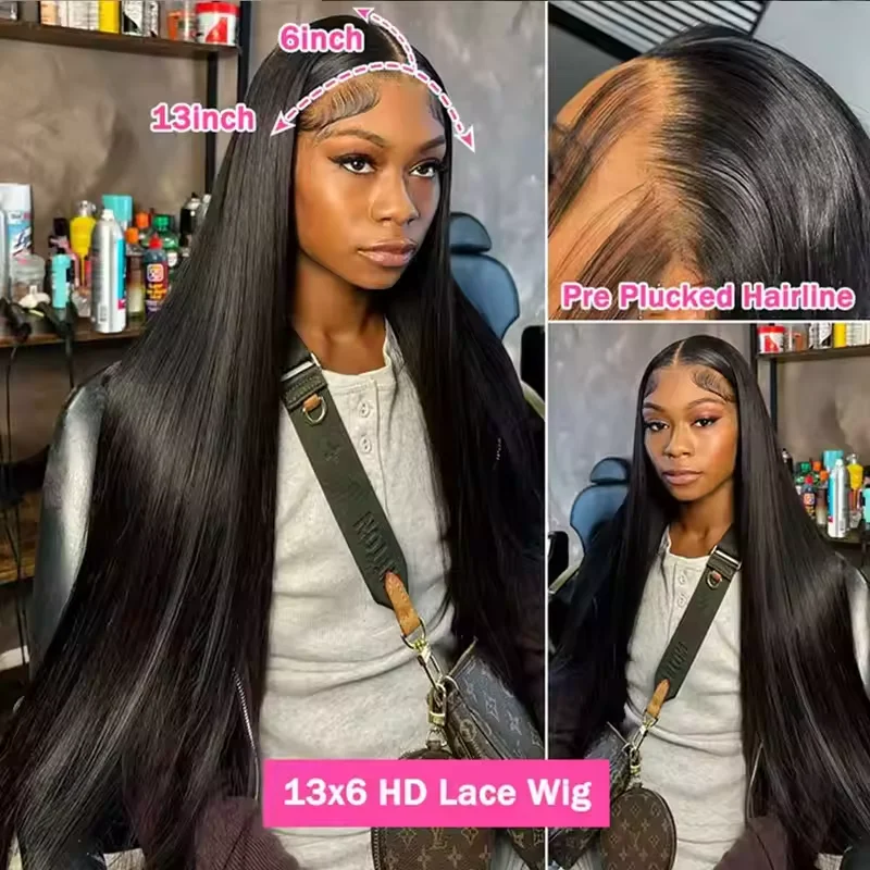 13x4 13x6 Hd Bone Straight Transparent Lace Front Wig Human Hair 40 Inch Pre Plucked Lace Frontal Wigs 250 Density