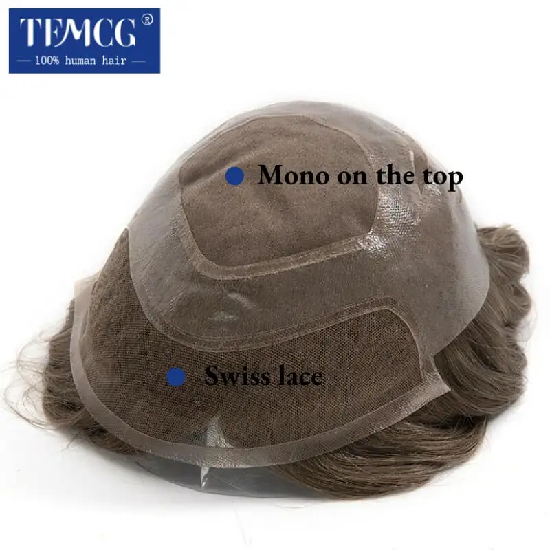 VERSALITE- Mono with Swiss Lace Front Toupee Men Breathable Male Hair Prosthesis Natural Human Hair Replacement System Men's Wig