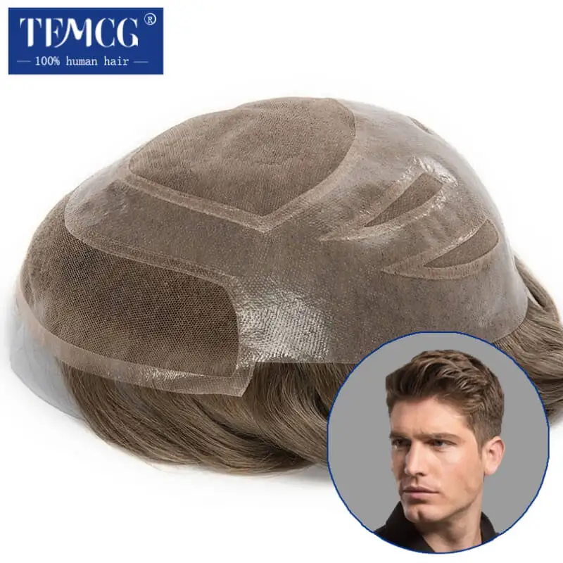VERSALITE- Mono with Swiss Lace Front Toupee Men Breathable Male Hair Prosthesis Natural Human Hair Replacement System Men's Wig