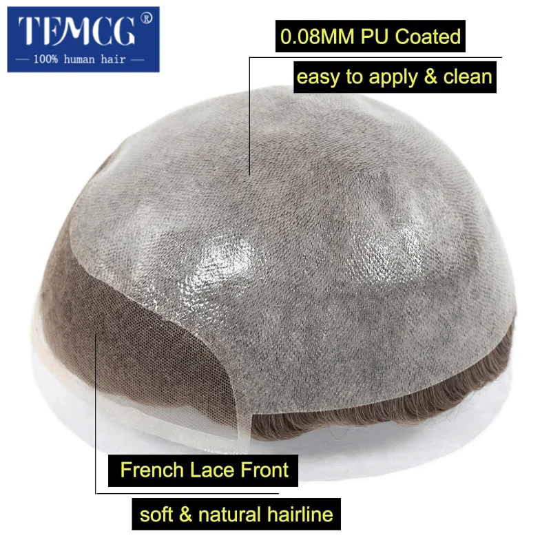 8x10 BIO Swiss Lace With PU Base Toupee Men Wig Human Hair Wigs Male Hair Prosthesis Natural Hairline Male Wig Units Replacement