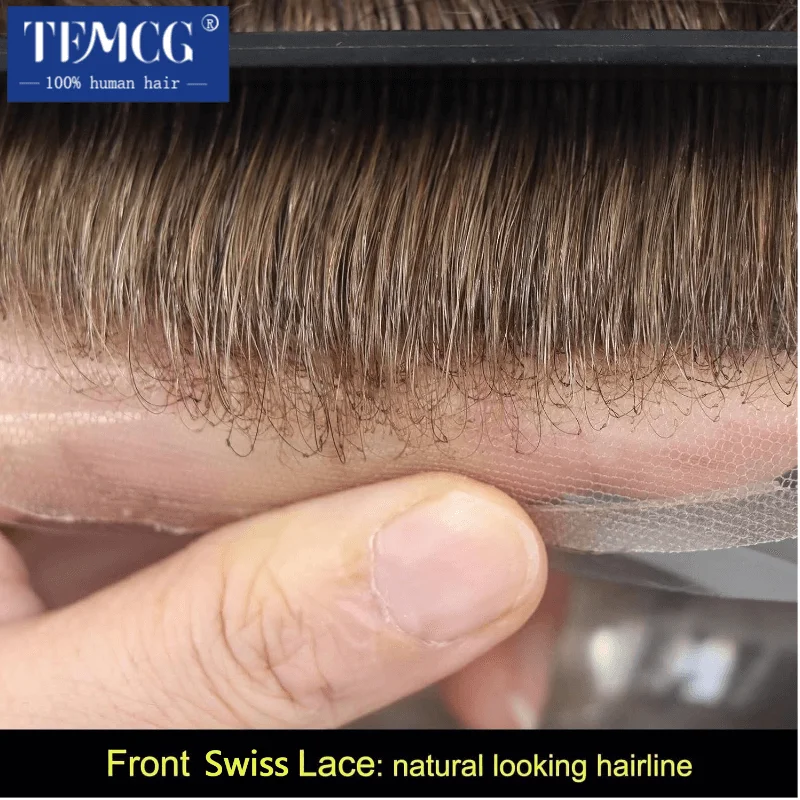 8x10 BIO Swiss Lace With PU Base Toupee Men Wig Human Hair Wigs Male Hair Prosthesis Natural Hairline Male Wig Units Replacement