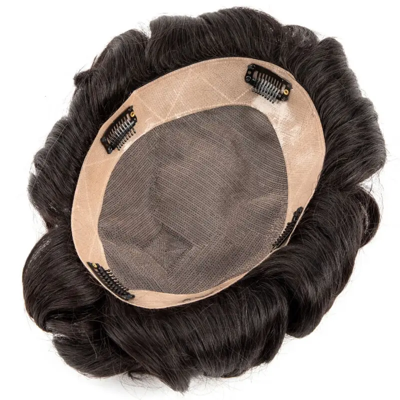 Men’s Clip-On Hair System Mono Male Wig 130% Density Durable Male Hair Prosthesis Toupee Men 6" Hair Replacement System For Men