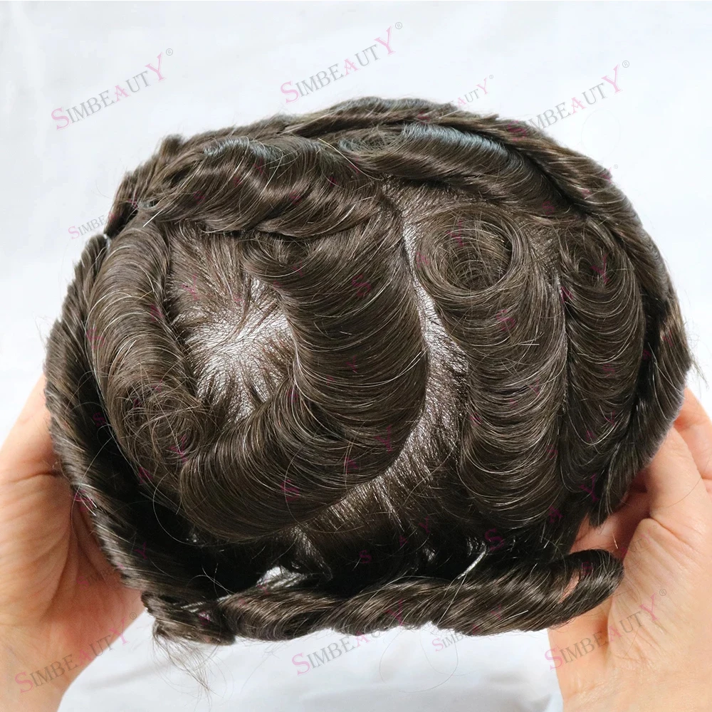 80% Density Light Weight 0.02mm Super Ultra Thin Skin Grey Men's Toupee Natural Hairline Invisible V Loop Human Hair Prosthesis