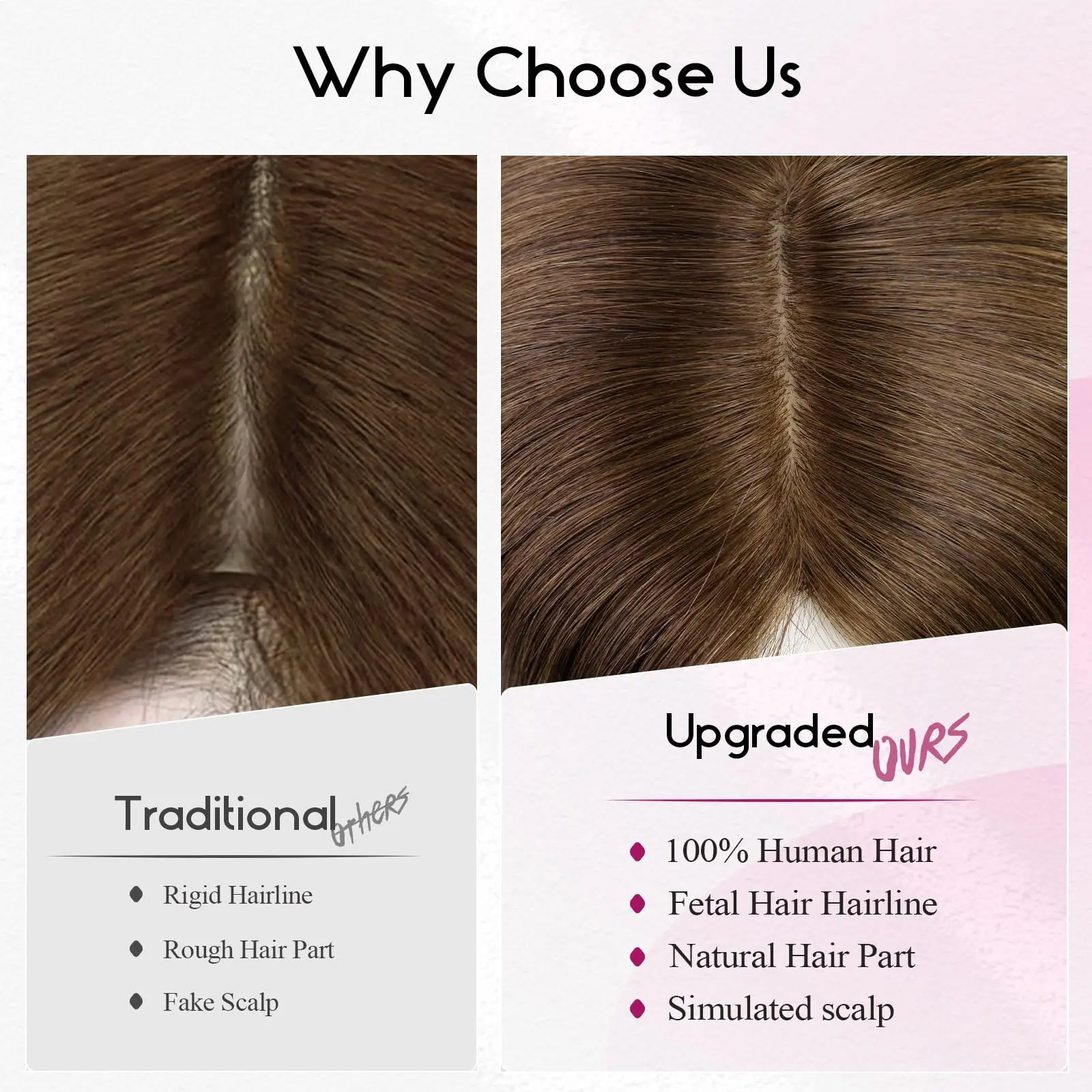 Ombre Brown Blonde Human Hair Toppers with Bangs 5x5.5inch Silk Base 100% Remy Natural Topper Hair for Women with Thinning Hair
