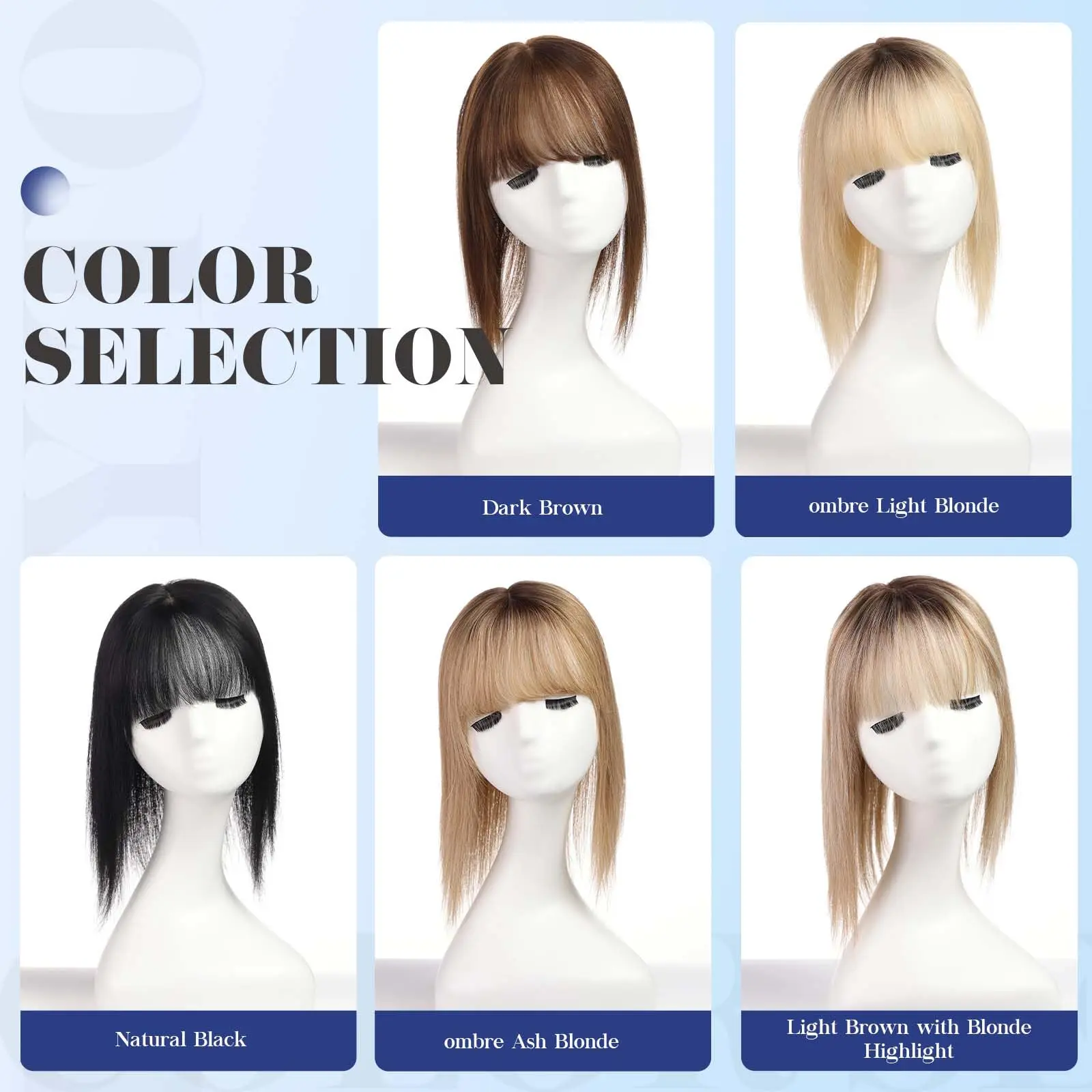 Ombre Brown Blonde Human Hair Toppers with Bangs 5x5.5inch Silk Base 100% Remy Natural Topper Hair for Women with Thinning Hair