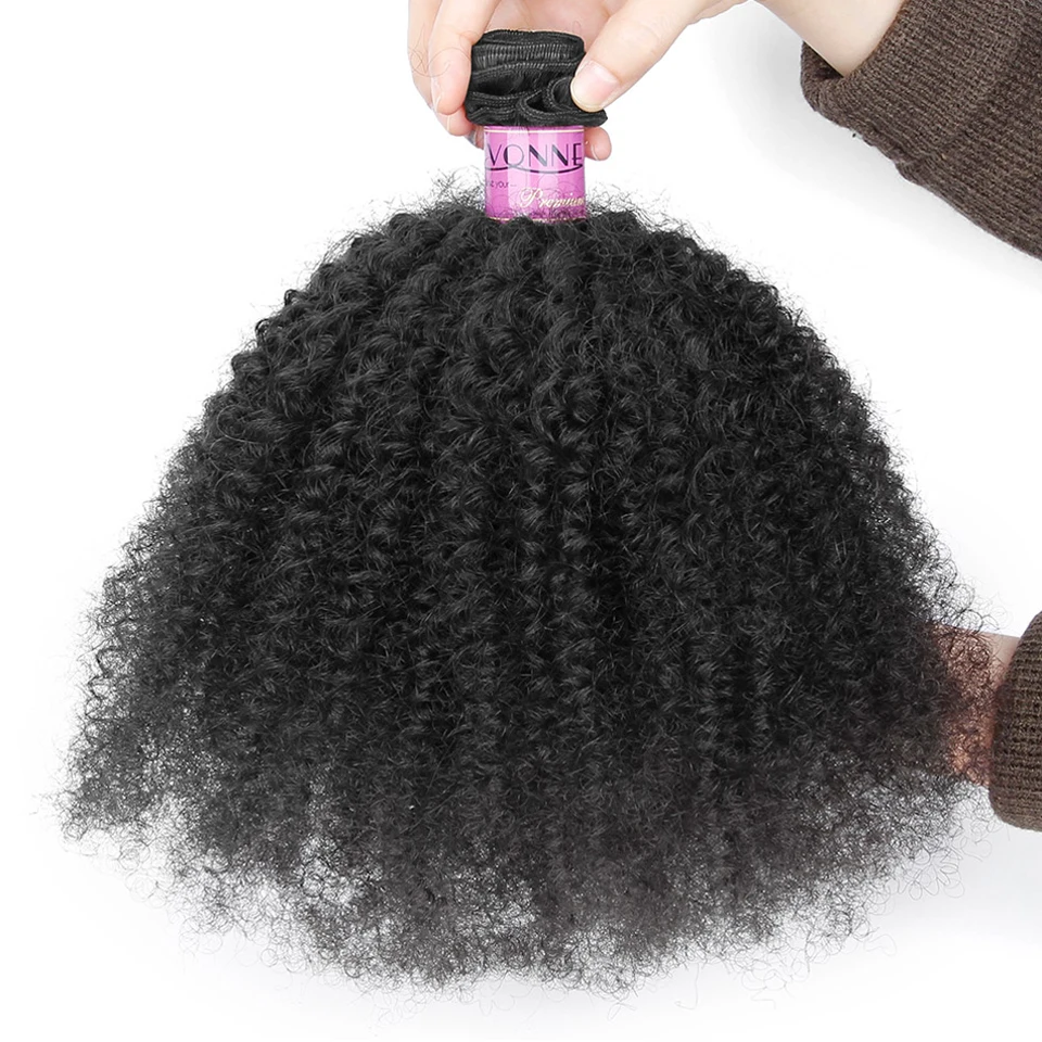 YVONNE Afro Kinky Curly Virgin Hair 3 Bundles Brazilian Hair Weave Bundles 100% Human Hair Natural Color