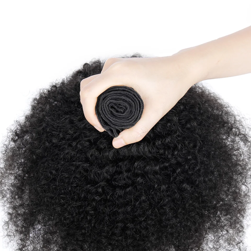 YVONNE Afro Kinky Curly Virgin Hair 3 Bundles Brazilian Hair Weave Bundles 100% Human Hair Natural Color