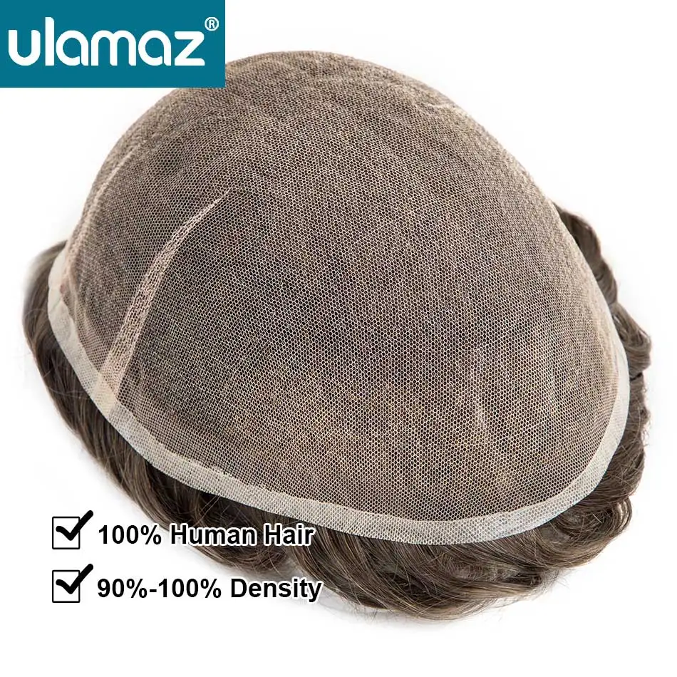 Swiss Lace Toupee Mens Wigs Invisible Male Hair Prosthesis 100% Density Human Hair Natural Hair Wig Man Full Lace Hair System