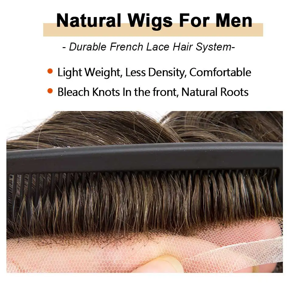 Swiss Lace Toupee Mens Wigs Invisible Male Hair Prosthesis 100% Density Human Hair Natural Hair Wig Man Full Lace Hair System