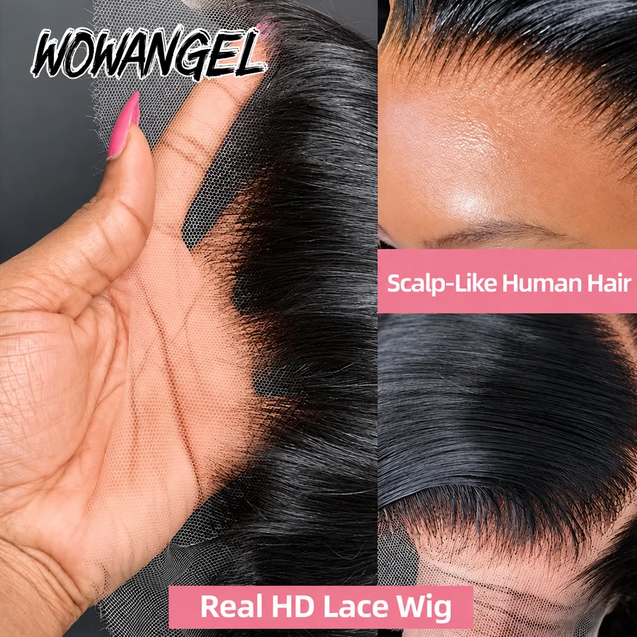 WOWANGEL Pre Cut Lace 5x5 HD Glueless Wig Straight Human Hair Wig Pre Plucked Natural Hairline Beginner Friendly Ready to Wear