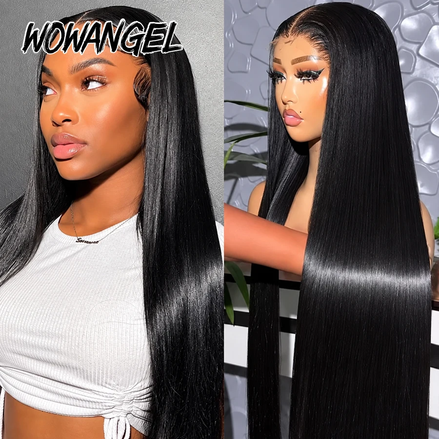 WOWANGEL Pre Cut Lace 5x5 HD Glueless Wig Straight Human Hair Wig Pre Plucked Natural Hairline Beginner Friendly Ready to Wear