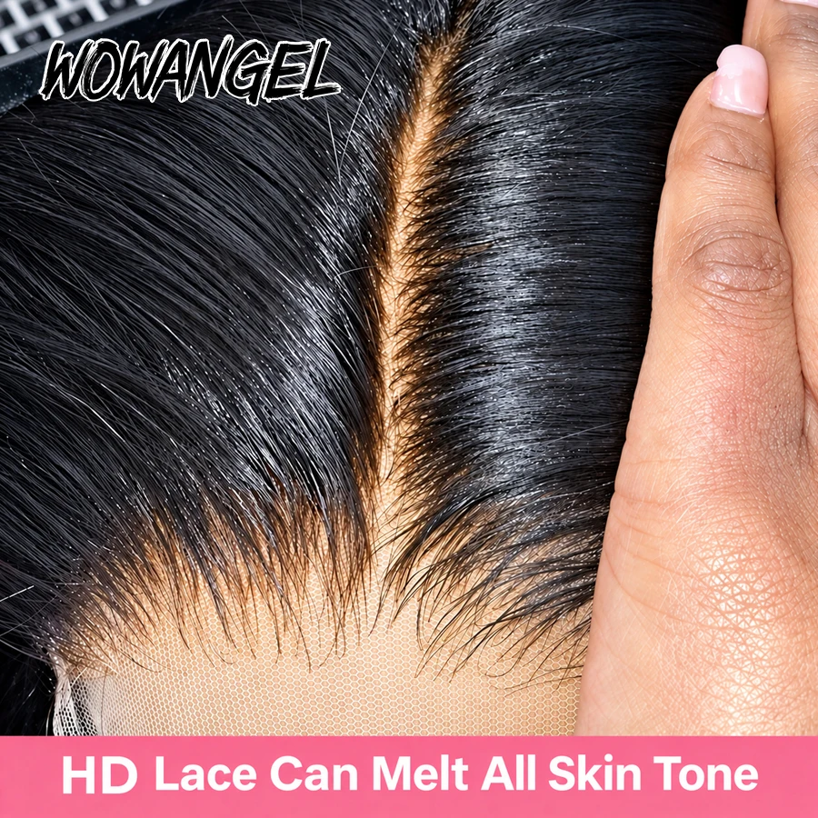 WOWANGEL Pre Cut Lace 5x5 HD Glueless Wig Straight Human Hair Wig Pre Plucked Natural Hairline Beginner Friendly Ready to Wear