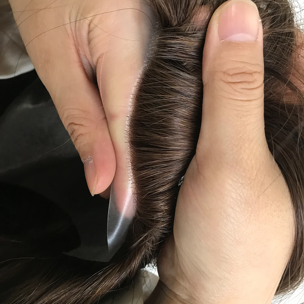 Wholesale Full PU 7x9 PU Injected Silicone Skin Natural Virgin Human Russian Hair Topper for Women in Stock