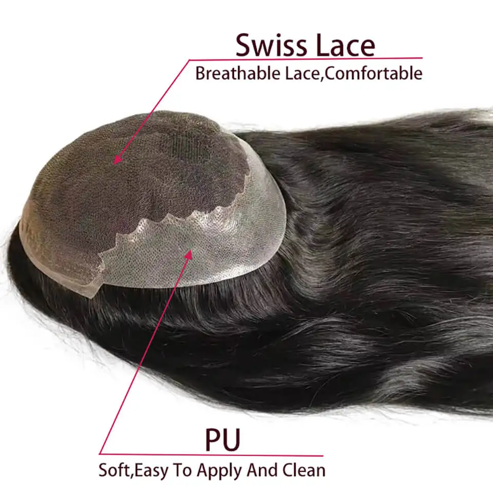 Q6 Swiss Lace Topper 16" Long Human Hair Topper With Natural Hairline 7x9 Breathable Lace And Pu Straight Hair Toppers For Women