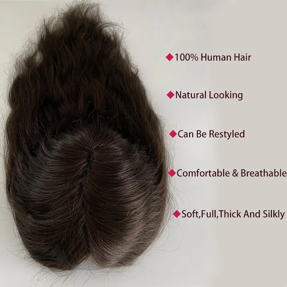 Q6 Swiss Lace Topper 16" Long Human Hair Topper With Natural Hairline 7x9 Breathable Lace And Pu Straight Hair Toppers For Women