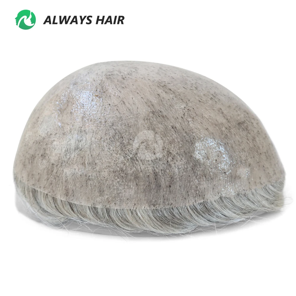 6 Inches Indian Hair Prosthesis Man Human Hair Natural 12-14 Polyskin Gray Human Capillary Prosthesis for Men