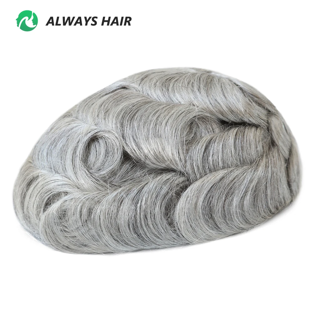 6 Inches Indian Hair Prosthesis Man Human Hair Natural 12-14 Polyskin Gray Human Capillary Prosthesis for Men