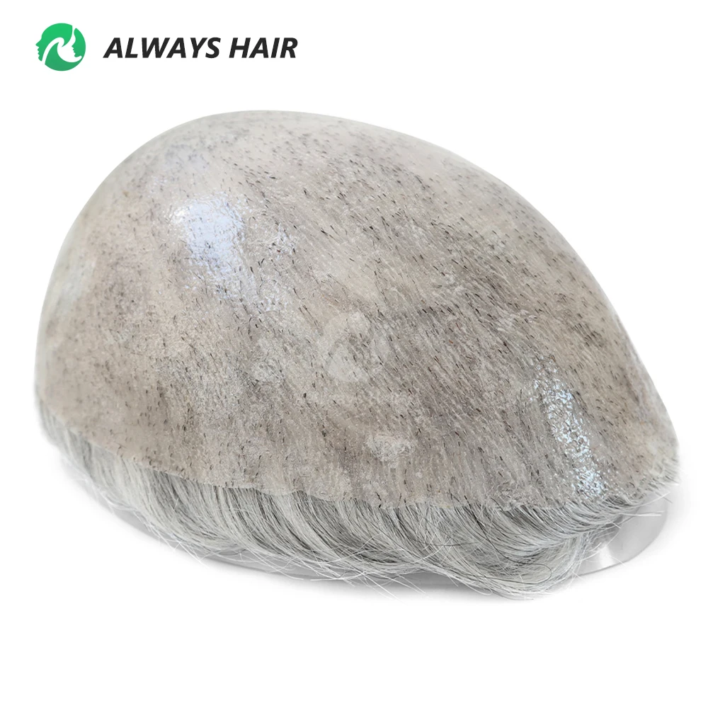 6 Inches Indian Hair Prosthesis Man Human Hair Natural 12-14 Polyskin Gray Human Capillary Prosthesis for Men