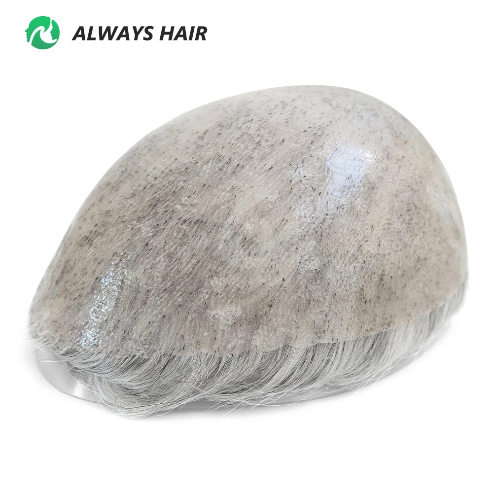6 Inches Indian Hair Prosthesis Man Human Hair Natural 12-14 Polyskin Gray Human Capillary Prosthesis for Men
