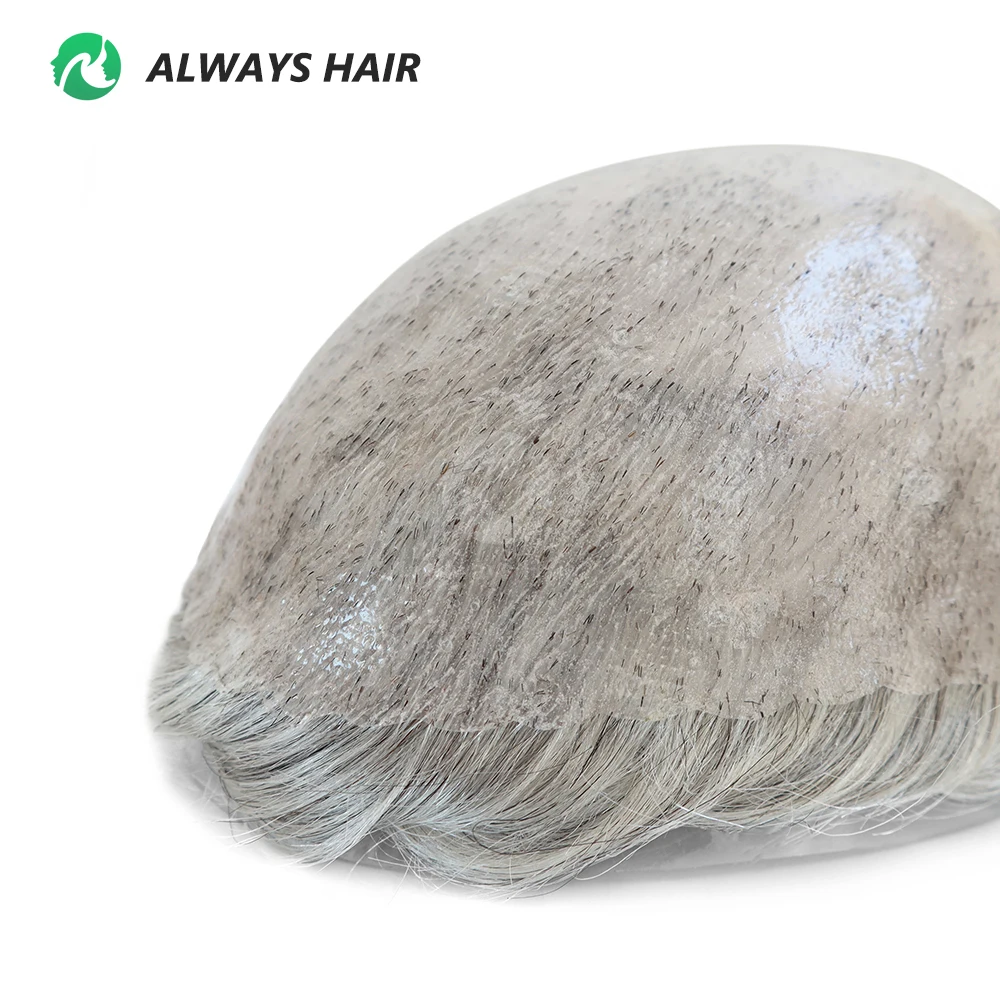 6 Inches Indian Hair Prosthesis Man Human Hair Natural 12-14 Polyskin Gray Human Capillary Prosthesis for Men