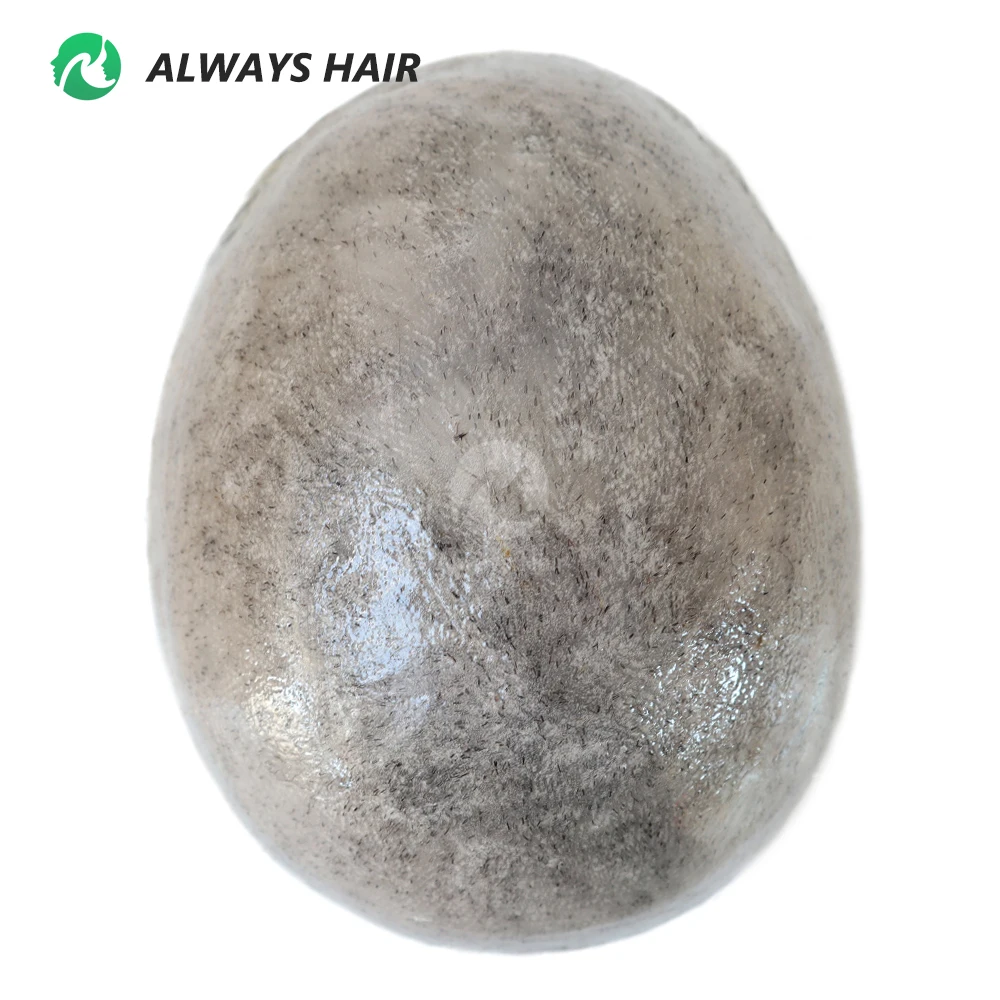 6 Inches Indian Hair Prosthesis Man Human Hair Natural 12-14 Polyskin Gray Human Capillary Prosthesis for Men