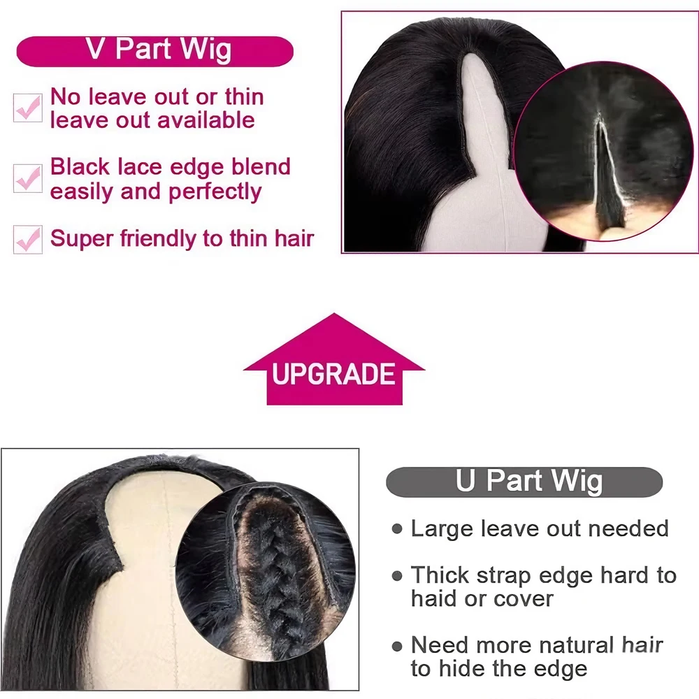 250% Density Straight V Part Wig Human Hair Beginner Friendly 40 Inch Glueless V Part Human Hair Wigs No Leave Out Easy Install