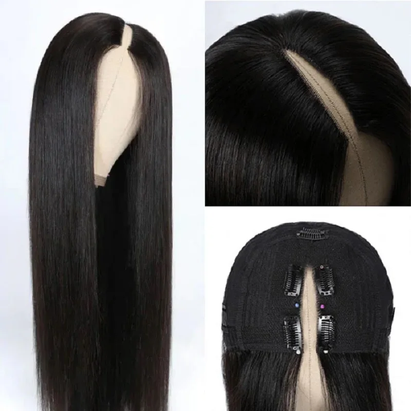 250% Density Straight V Part Wig Human Hair Beginner Friendly 40 Inch Glueless V Part Human Hair Wigs No Leave Out Easy Install