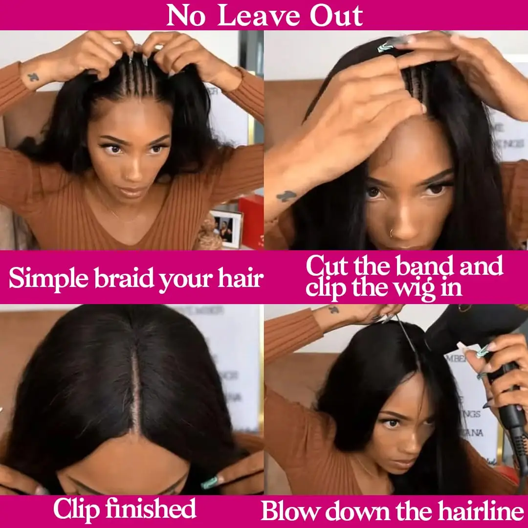 250% Density Straight V Part Wig Human Hair Beginner Friendly 40 Inch Glueless V Part Human Hair Wigs No Leave Out Easy Install