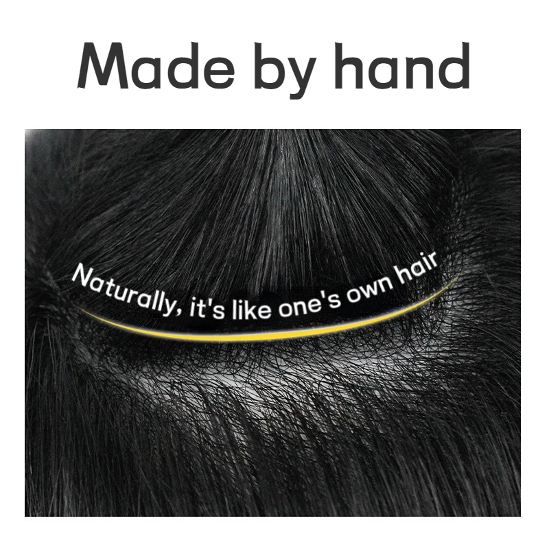 100% Human Hair Thin Skin Base Male Hair Prosthesis Replacement Men Toupee Breathable Real Hair Wigs Straight Toppers for Men