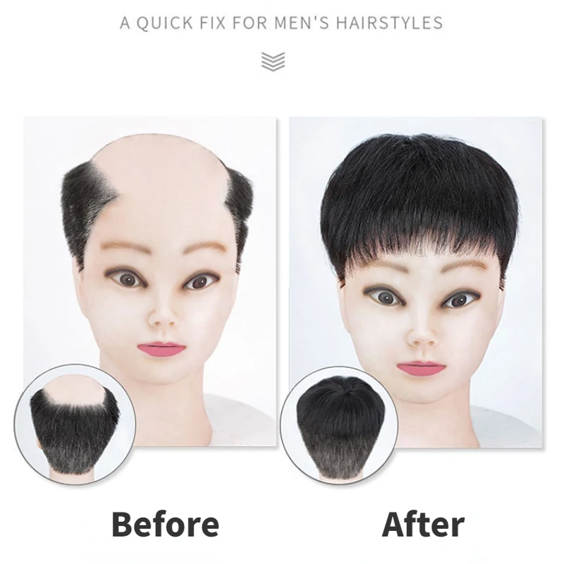 100% Human Hair Thin Skin Base Male Hair Prosthesis Replacement Men Toupee Breathable Real Hair Wigs Straight Toppers for Men