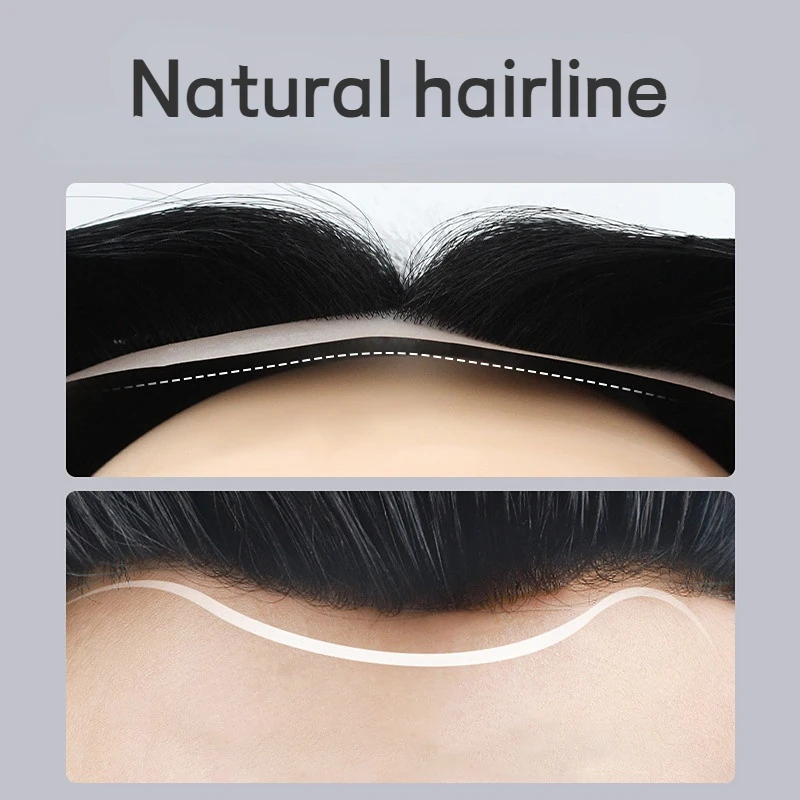 100% Human Hair Thin Skin Base Male Hair Prosthesis Replacement Men Toupee Breathable Real Hair Wigs Straight Toppers for Men