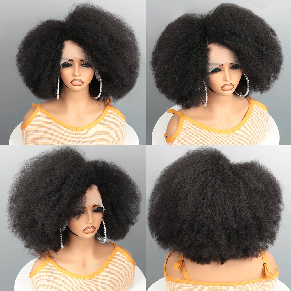Afro Kinky Curly Half Wigs 250% Density 13X4X2 Lace Curly Human Hair Wig 14 Inch Short Curly Afro Human Hair Wig For Black Women