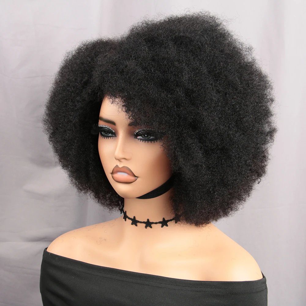 Afro Kinky Curly Half Wigs 250% Density 13X4X2 Lace Curly Human Hair Wig 14 Inch Short Curly Afro Human Hair Wig For Black Women