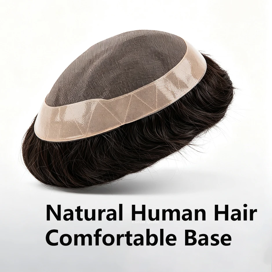 Men Hair Toupee Fine Mono Men's Wig Durable Capillary Prosthesis 6inch Handmade Mens Wigs Human Hair Tupee System 130% Density