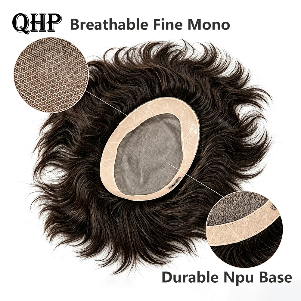 Men Hair Toupee Fine Mono Men's Wig Durable Capillary Prosthesis 6inch Handmade Mens Wigs Human Hair Tupee System 130% Density