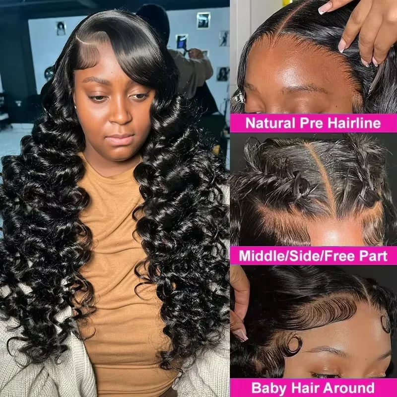 HD Loose Deep Wave Lace Front Wigs Human Hair Natural Black Pre Plucked With Baby Hair Wigs Brazilian Human Hair With Baby Hair