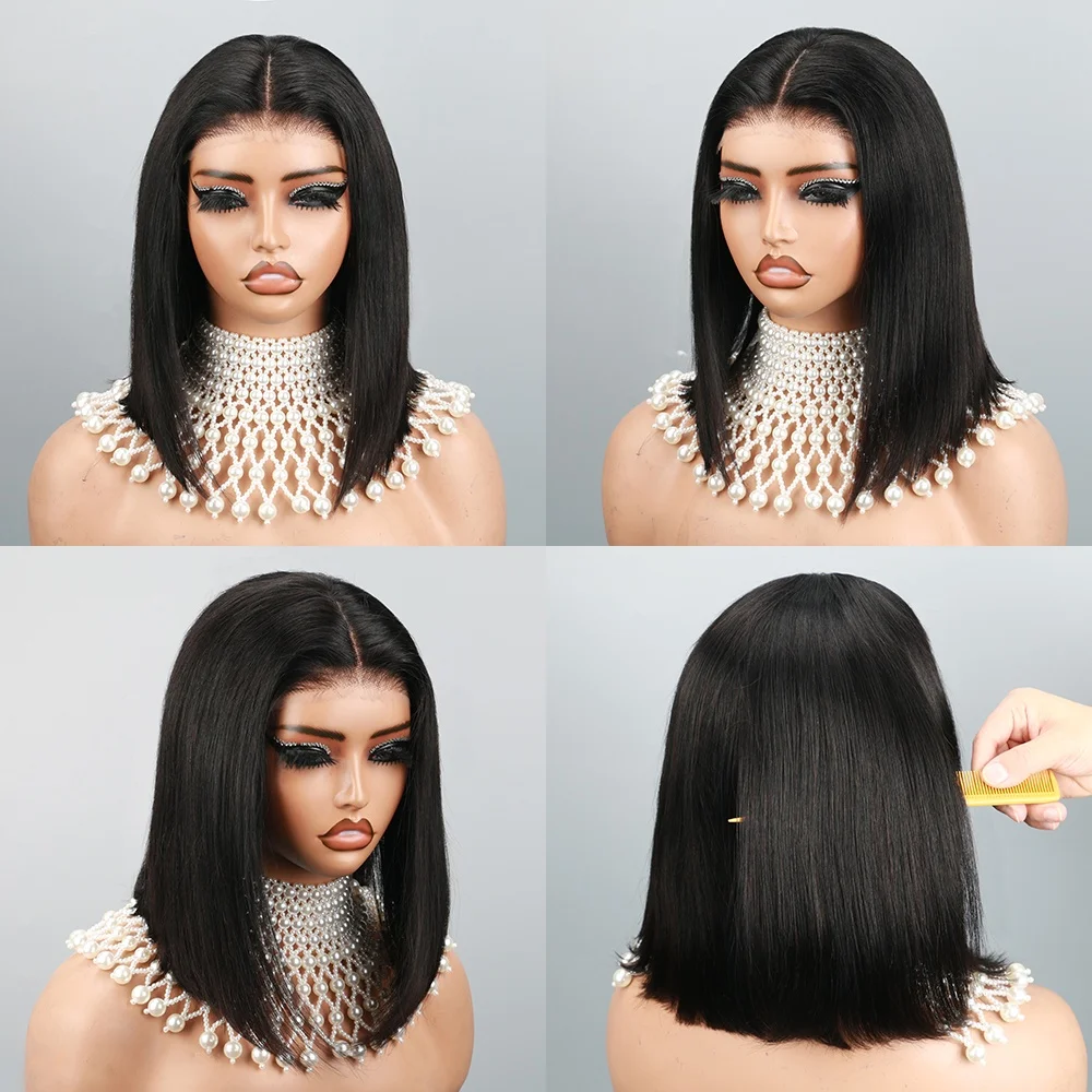 6x4 Glueless Raw Hair Vietnamese 210 Density Human Hair Lace Frontal Wigs Bone Straight Natural Black 13x4 Bob Wig Lace Front
