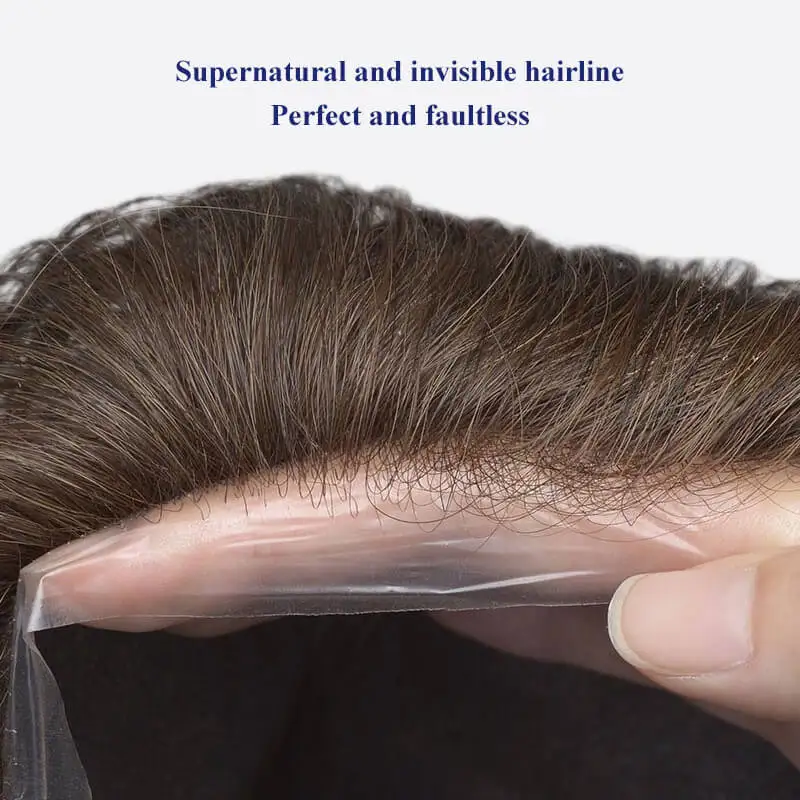 Permier Male Hair Prosthesis Ultra-Thin 0.03mm Skin Wigs for men 6" Men's capillary prothesis Toupee 100% Human Hair Men's Wig
