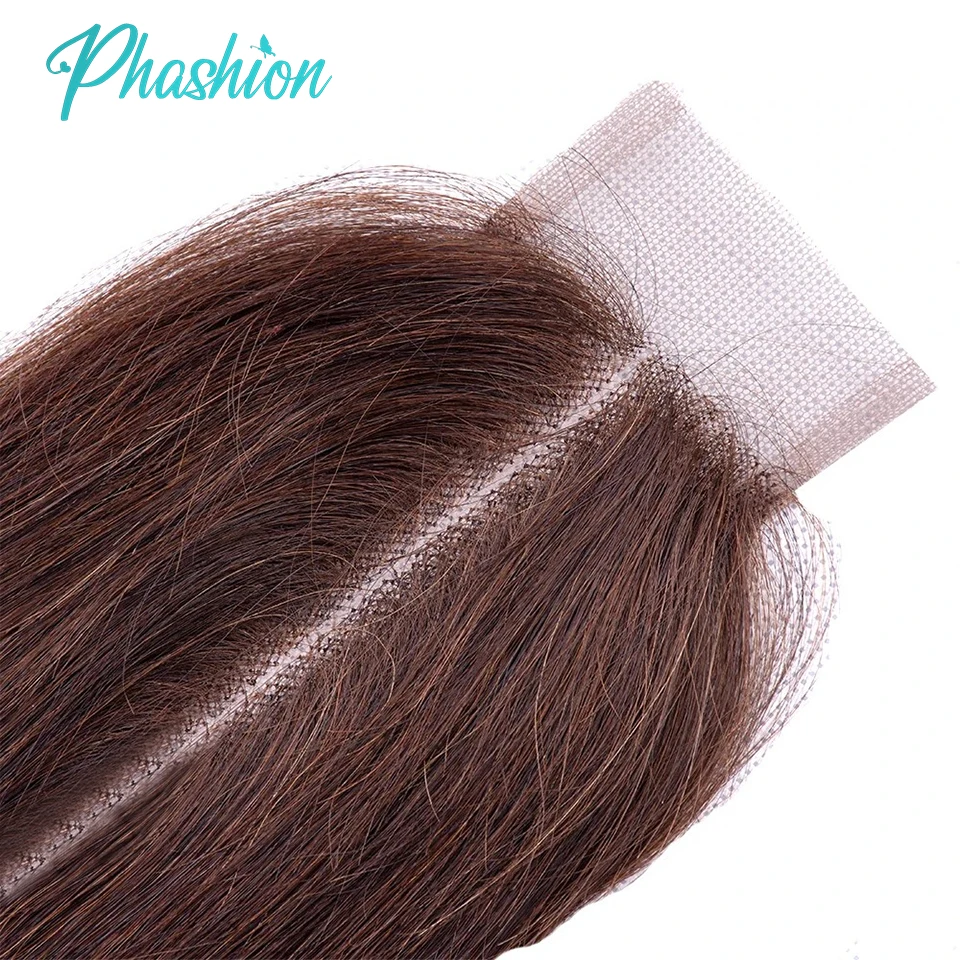 Phashion #4 Chocolate Brown Straight Bundles Weave With 2x6 Lace Closure Human Hair Colored 100% Remy Brazilian Hair Extensions