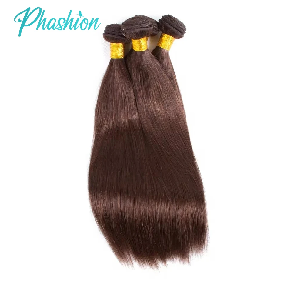 Phashion #4 Chocolate Brown Straight Bundles Weave With 2x6 Lace Closure Human Hair Colored 100% Remy Brazilian Hair Extensions