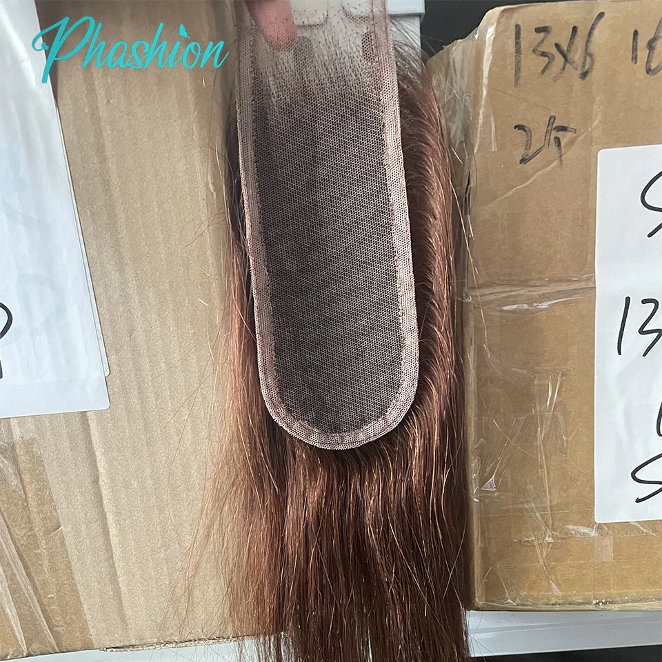 Phashion #4 Chocolate Brown Straight Bundles Weave With 2x6 Lace Closure Human Hair Colored 100% Remy Brazilian Hair Extensions