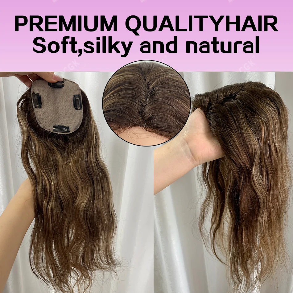17 Inch Hair Toppers 100% Real Human Hair Clip In Body Wave Breathable Mesh Base Extensions for Thinning Hair Add Vo