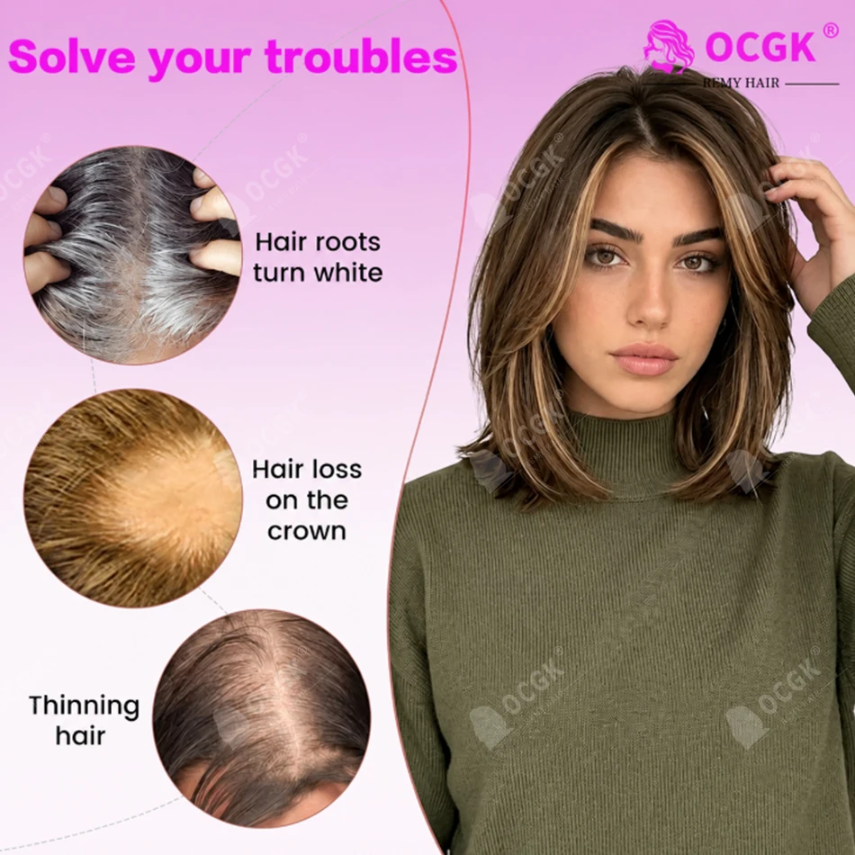 17 Inch Hair Toppers 100% Real Human Hair Clip In Body Wave Breathable Mesh Base Extensions for Thinning Hair Add Vo