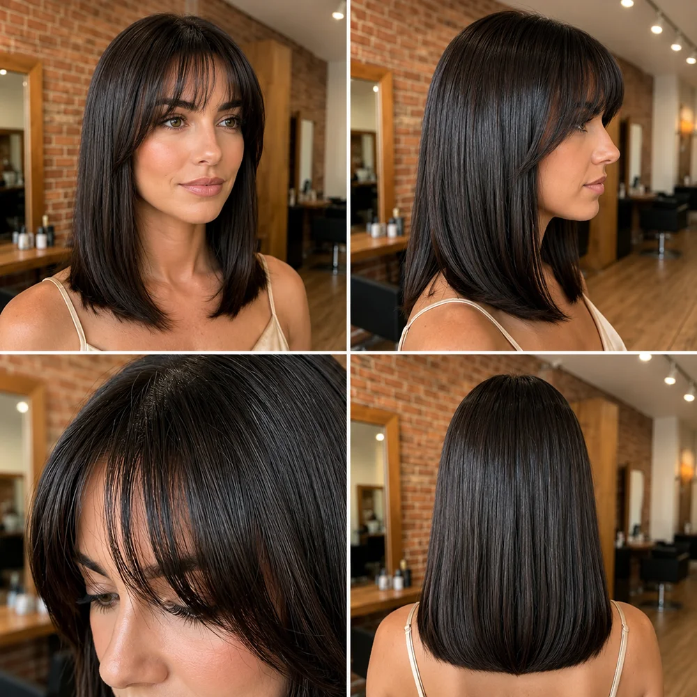 10inch Dark Brown Pu Wig Silk Base Short Yaki Bob Human Hair Wig for Women Italian Yaki 5X5 Silk Base Wigs Human Hair 180density