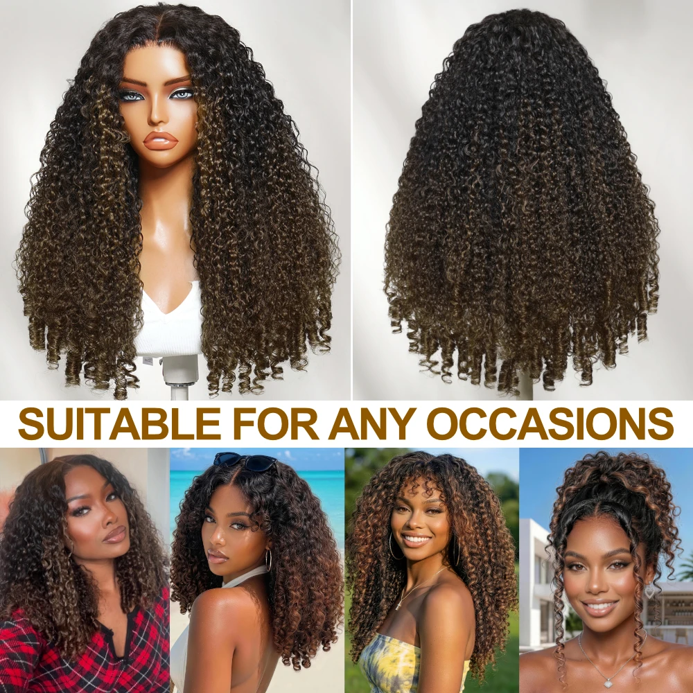 UNice Bye-Bye Slip™ 7x5 Lace Ombre Brown Burmese Curly Wig With Finger Coil Ends Pull & Go Drawstring Glueless Wig Ready To Wear