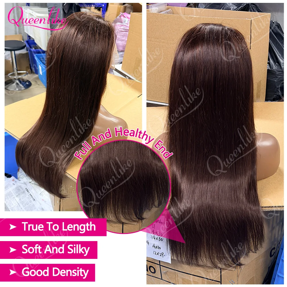 Queenlike Chocolate Brown 4# Color Straight Human Hair Wig 13x4 HD Transparent Lace Front Wig Pre Plucked Natural Hairline Remy Human Hair Wig For Black Women