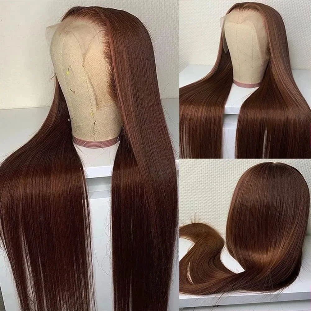 Queenlike Chocolate Brown 4# Color Straight Human Hair Wig 13x4 HD Transparent Lace Front Wig Pre Plucked Natural Hairline Remy Human Hair Wig For Black Women