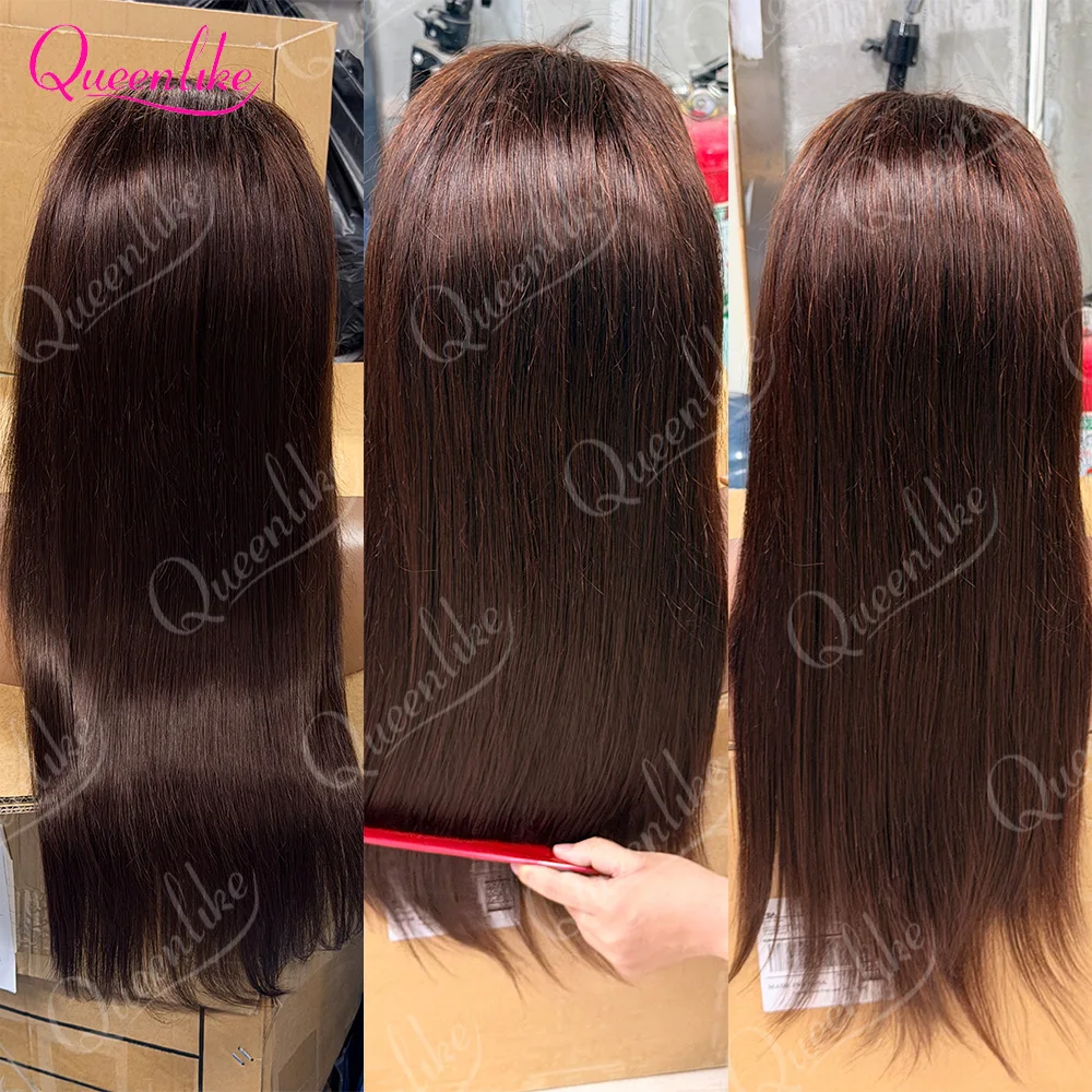 Queenlike Chocolate Brown 4# Color Straight Human Hair Wig 13x4 HD Transparent Lace Front Wig Pre Plucked Natural Hairline Remy Human Hair Wig For Black Women