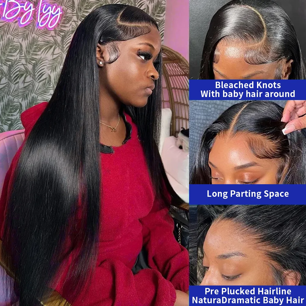Silky Straight Glueless Wigs Preplucked 13x6 Lace Front Wigs Human Hair Pre Plucked 40 42 Inch Bone Straight Human Hair Wig 300% Density 13x4 HD Lace Frontal Wigs for Women Natural Black Raw Virgin Vietnamese Free Part Invisible Swiss Hd Lace Full Wigs